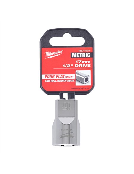 Cheie tubulara 1/2 inch cromata FOUR FLAT - Milwaukee - 1/2 Drive Socket Metric Standard - 17 mm - cod 4932480015