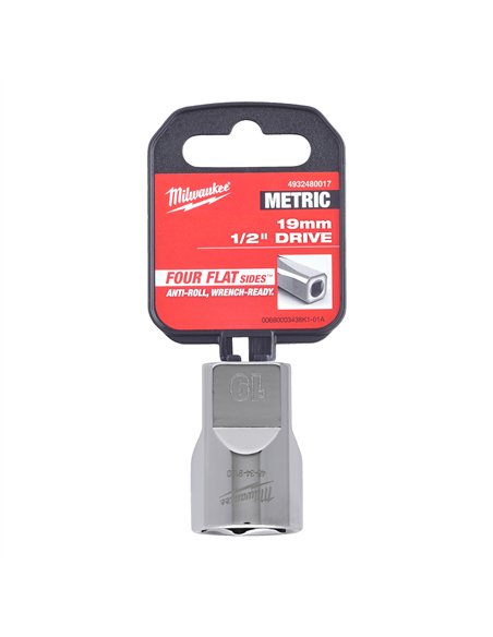 Cheie tubulara 1/2 inch cromata FOUR FLAT - Milwaukee - 1/2 Drive Socket Metric Standard - 19 mm - cod 4932480017
