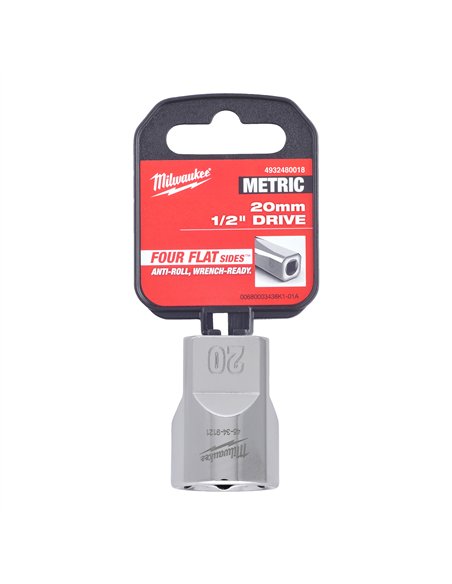Cheie tubulara 1/2 inch cromata FOUR FLAT - Milwaukee - 1/2 Drive Socket Metric Standard - 20 mm - cod 4932480018