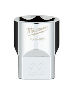 Cheie tubulara 1/2 inch cromata FOUR FLAT - Milwaukee - 1/2 Drive Socket Metric Standard - 22 mm - cod 4932480020