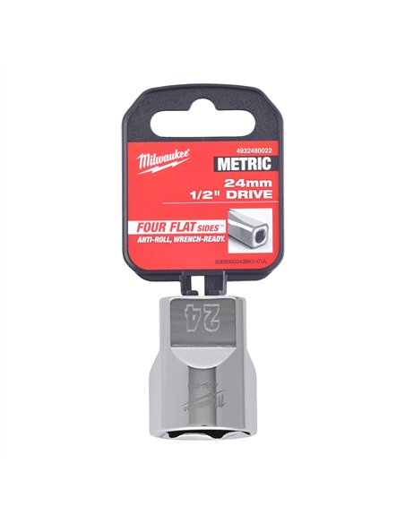 Cheie tubulara 1/2 inch cromata FOUR FLAT - Milwaukee - 1/2 Drive Socket Metric Standard - 24 mm - cod 4932480022