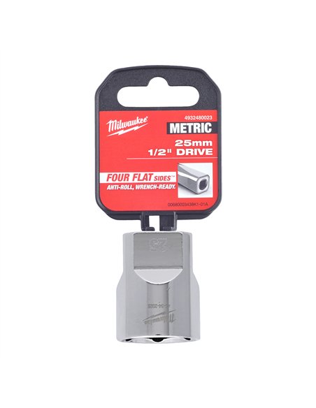 Cheie tubulara 1/2 inch cromata FOUR FLAT - Milwaukee - 1/2 Drive Socket Metric Standard - 25 mm - cod 4932480023