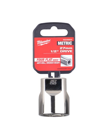 Cheie tubulara 1/2 inch cromata FOUR FLAT - Milwaukee - 1/2 Drive Socket Metric Standard - 27 mm - cod 4932480025