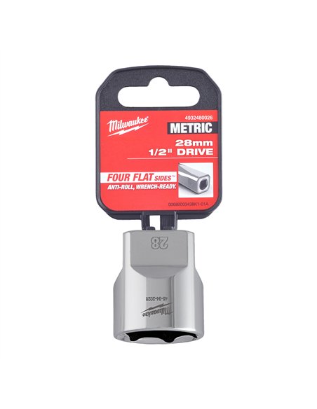 Cheie tubulara 1/2 inch cromata FOUR FLAT - Milwaukee - 1/2 Drive Socket Metric Standard - 28 mm - cod 4932480026