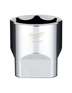 Cheie tubulara 1/2 inch cromata FOUR FLAT - Milwaukee - 1/2 Drive Socket Metric Standard - 32 mm - cod 4932480028