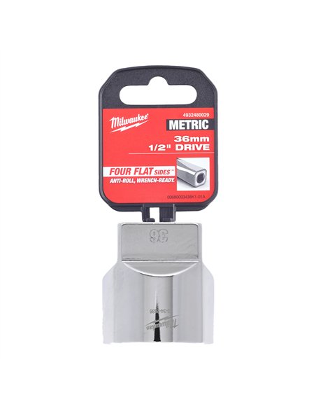 Cheie tubulara 1/2 inch cromata FOUR FLAT - Milwaukee - 1/2 Drive Socket Metric Standard - 36 mm - cod 4932480029