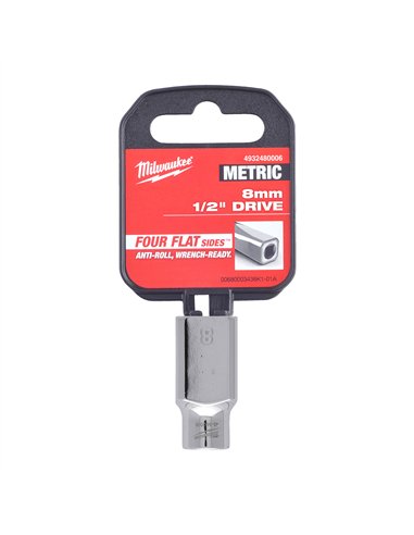 Cheie tubulara 1/2 inch cromata FOUR FLAT - Milwaukee - 1/2 Drive Socket Metric Standard - 8 mm - cod 4932480006