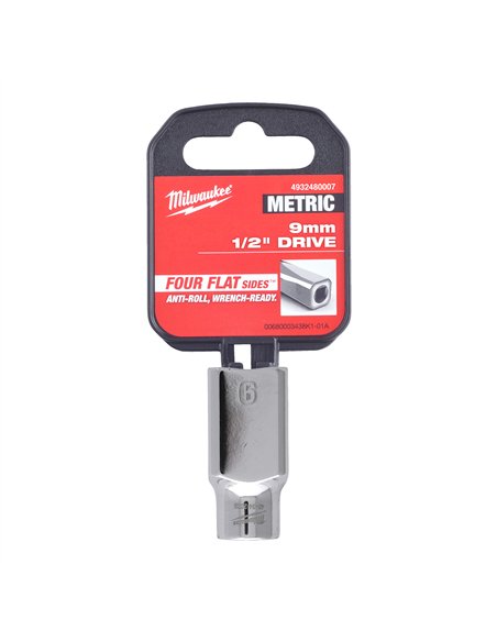 Cheie tubulara 1/2 inch cromata FOUR FLAT - Milwaukee - 1/2 Drive Socket Metric Standard - 9 mm - cod 4932480007