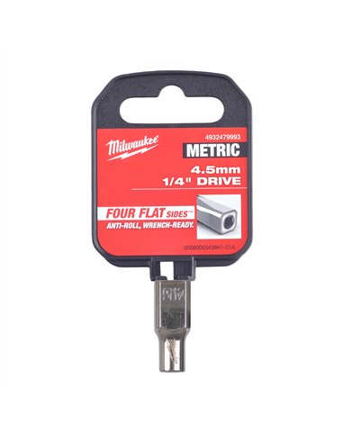 Cheie tubulara 1/4 inch cu FOUR FLAT - Milwaukee - 1/4 Drive Socket - Metric Standard - 4.5 mm - cod 4932479993