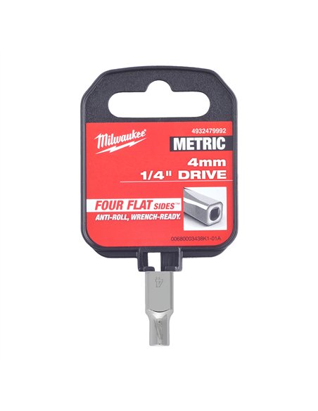 Cheie tubulara 1/4 inch cu FOUR FLAT - Milwaukee - 1/4 Drive Socket - Metric Standard - 4 mm - cod 4932479992