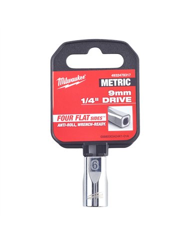 Cheie tubulara 1/4 inch cu FOUR FLAT - Milwaukee - 1/4 Drive Socket - Metric Standard - 9 mm - cod 4932478317