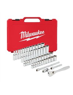 Antrenor cu clichet si chei tubulare - seturi - Milwaukee - 1/4 50 buc Drive Ratchet.+ Socket Set SAE + Metric - cod 4932464944