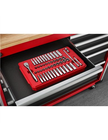 Antrenor cu clichet si chei tubulare - seturi - Milwaukee - 1/4 50 buc Drive Ratchet.+ Socket Set SAE + Metric - cod 4932464944