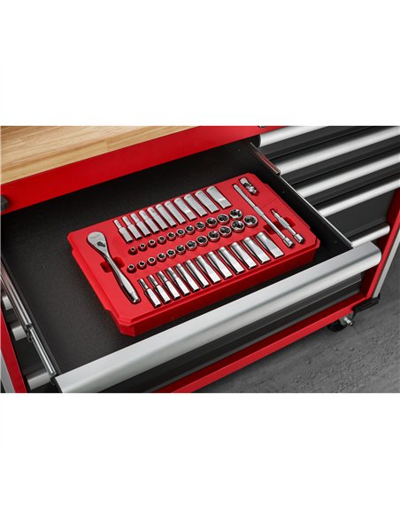 Antrenor cu clichet si chei tubulare - seturi - Milwaukee - 1/4 50 buc Drive Ratchet.+ Socket Set SAE + Metric - cod 4932464944