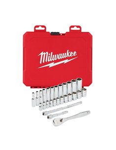 Antrenor cu clichet si chei tubulare - seturi - Milwaukee - 1/4 Drive 2 8 buc Ratchet + Socket Set Metric - cod 4932464943