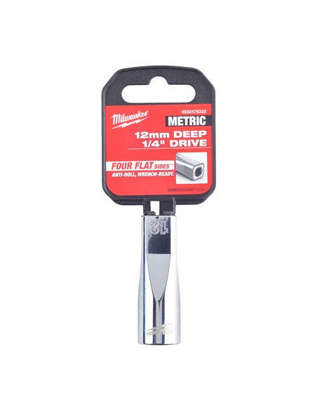 Cheie tubulara 1/4 inch cu FOUR FLAT - Milwaukee - 1/4 Drive Socket - Metric Deep - 12 mm - cod 4932478332