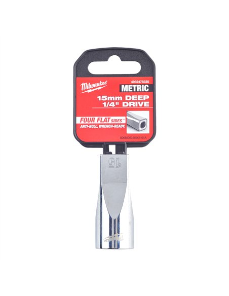 Cheie tubulara 1/4 inch cu FOUR FLAT - Milwaukee - 1/4 Drive Socket - Metric Deep - 15 mm - cod 4932478335