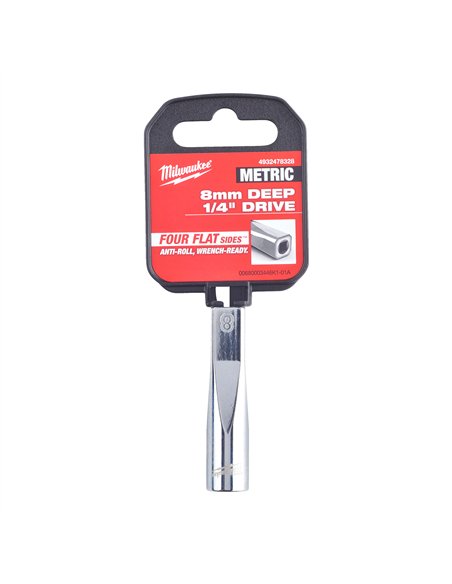 Cheie tubulara 1/4 inch cu FOUR FLAT - Milwaukee - 1/4 Drive Socket - Metric Deep - 8 mm - cod 4932478328