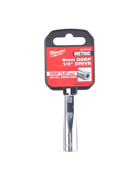 Cheie tubulara 1/4 inch cu FOUR FLAT - Milwaukee - 1/4 Drive Socket - Metric Deep - 9 mm - cod 4932478329
