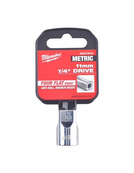 Cheie tubulara 1/4 inch cu FOUR FLAT - Milwaukee - 1/4 Drive Socket - Metric Standard - 11 mm - cod 4932478319