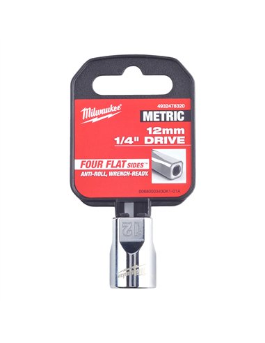 Cheie tubulara 1/4 inch cu FOUR FLAT - Milwaukee - 1/4 Drive Socket - Metric Standard - 12 mm - cod 4932478320