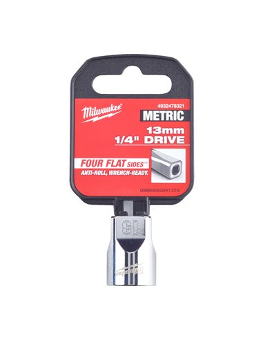 Cheie tubulara 1/4 inch cu FOUR FLAT - Milwaukee - 1/4 Drive Socket - Metric Standard - 13 mm - cod 4932478321