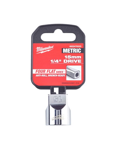 Cheie tubulara 1/4 inch cu FOUR FLAT - Milwaukee - 1/4 Drive Socket - Metric Standard - 15 mm - cod 4932478323