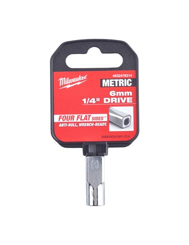 Cheie tubulara 1/4 inch cu FOUR FLAT - Milwaukee - 1/4 Drive Socket - Metric Standard - 6 mm - cod 4932478314