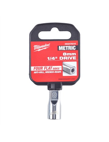 Cheie tubulara 1/4 inch cu FOUR FLAT - Milwaukee - 1/4 Drive Socket - Metric Standard - 8 mm - cod 4932478316