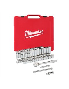 Antrenor cu clichet si chei tubulare - seturi - Milwaukee - 3/8 Drive 5 6 buc Ratchet + Socket Set SAE + Metric - cod 4932464946