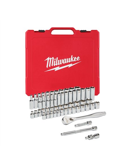 Antrenor cu clichet si chei tubulare - seturi - Milwaukee - 3/8 Drive 5 6 buc Ratchet + Socket Set SAE + Metric - cod 4932464946