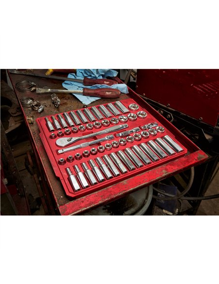 Antrenor cu clichet si chei tubulare - seturi - Milwaukee - 3/8 Drive 5 6 buc Ratchet + Socket Set SAE + Metric - cod 4932464946