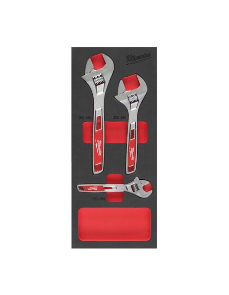 Set insertie spuma chei ajustabile - Milwaukee - Adjustable Wrench set Foam Insert - 3 buc - cod 4932492397