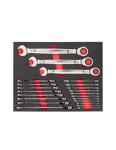 Set insertie spuma chei combinate cu clichet MAX BITE - Milwaukee - Maxbite Ratcheting Metric Combination Spanner Set - 22 buc