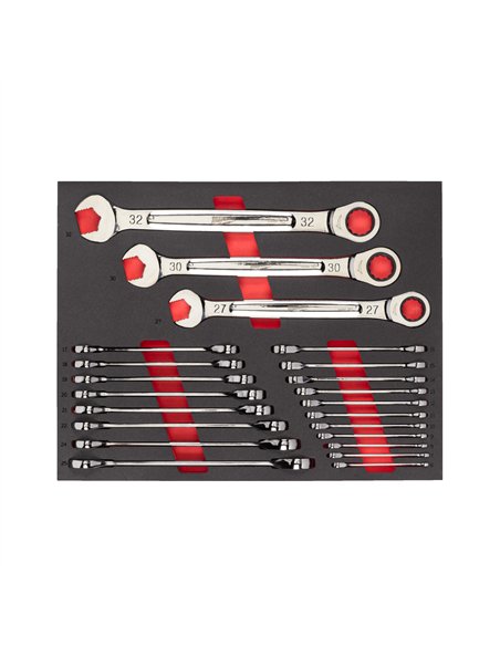 Set insertie spuma chei combinate cu clichet MAX BITE - Milwaukee - Maxbite Ratcheting Metric Combination Spanner Set - 22 buc