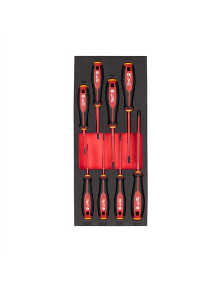 Set insertie spuma surubelnite VDE Tri-Lobe - Milwaukee - VDE Trilobe Screwdriver Set Foam Insert - 8 buc - cod 4932493249